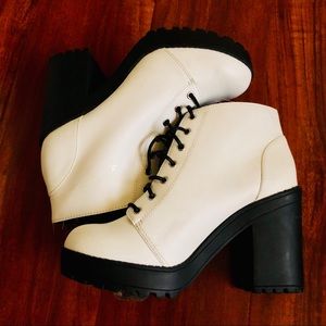 White 2-inch heel lace-up boots!